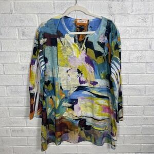 Jess & Jane Abstract Floral Art Tunic Top Womens Size XL Artsy Statement Boho